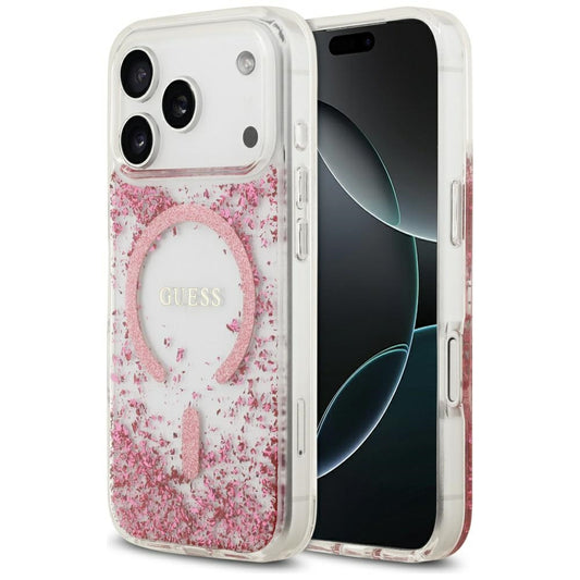 Custodia MagSafe per Apple iPhone 17 Pro, Guess, Resin Bottom Glitter, Rosa