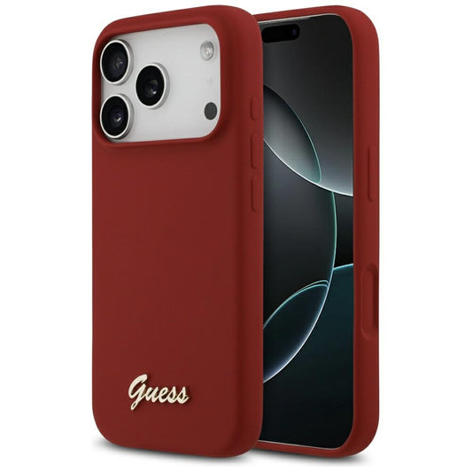Custodia MagSafe per Apple iPhone 17 Pro, Guess, Script Metal Logo, Rossa