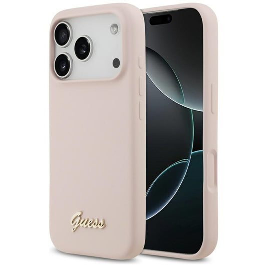 Custodia MagSafe per Apple iPhone 17 Pro, Guess, Script Metal Logo, Rosa Chiaro
