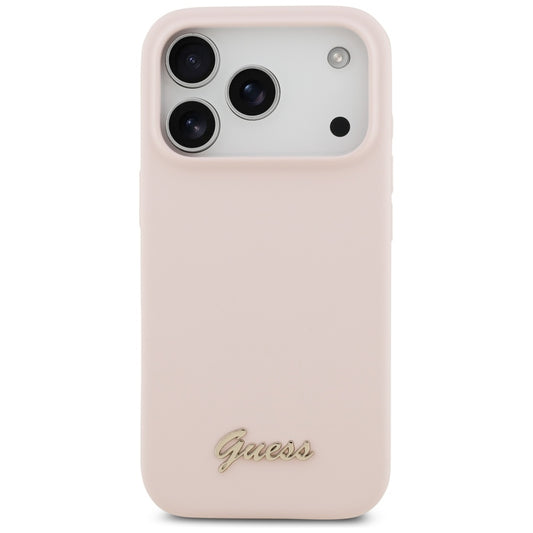 Custodia MagSafe per Apple iPhone 17 Pro, Guess, Script Metal Logo, Rosa Chiaro