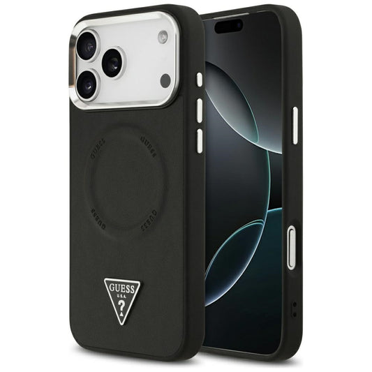 Custodia MagSafe per Apple iPhone 17 Pro, Guess, Logo Triangolo, Nera Argentata