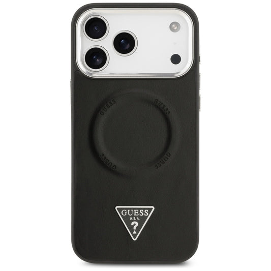 Custodia MagSafe per Apple iPhone 17 Pro, Guess, Logo Triangolo, Nera Argentata