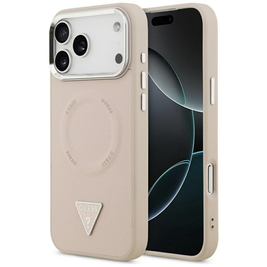 Custodia MagSafe per Apple iPhone 17 Pro, Guess, Logo Triangolo, Rosa Argentata