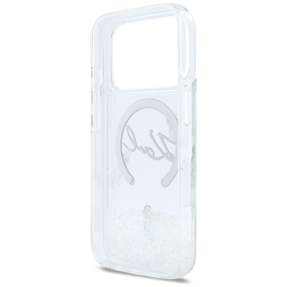Custodia MagSafe per Apple iPhone 17 Pro, Karl Lagerfeld, Glitter Karl Script Logo, Trasparente