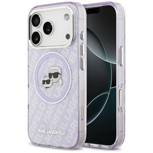 Custodia MagSafe per Apple iPhone 17 Pro, Karl Lagerfeld, IML Glitter Karl & Choupette's Heads, Viola