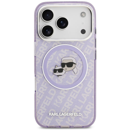 Custodia MagSafe per Apple iPhone 17 Pro, Karl Lagerfeld, IML Glitter Karl & Choupette's Heads, Viola