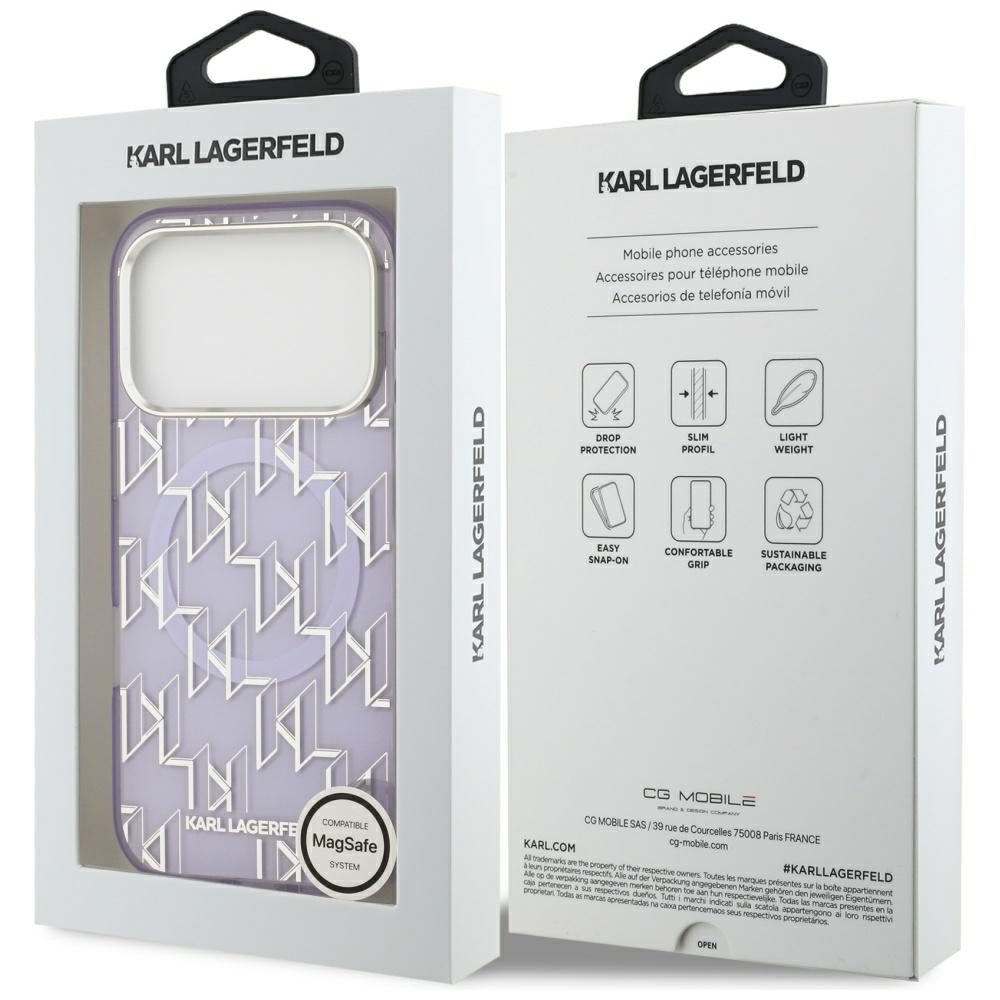 Custodia MagSafe per Apple iPhone 17 Pro, Karl Lagerfeld, IML KL Monogram, Viola