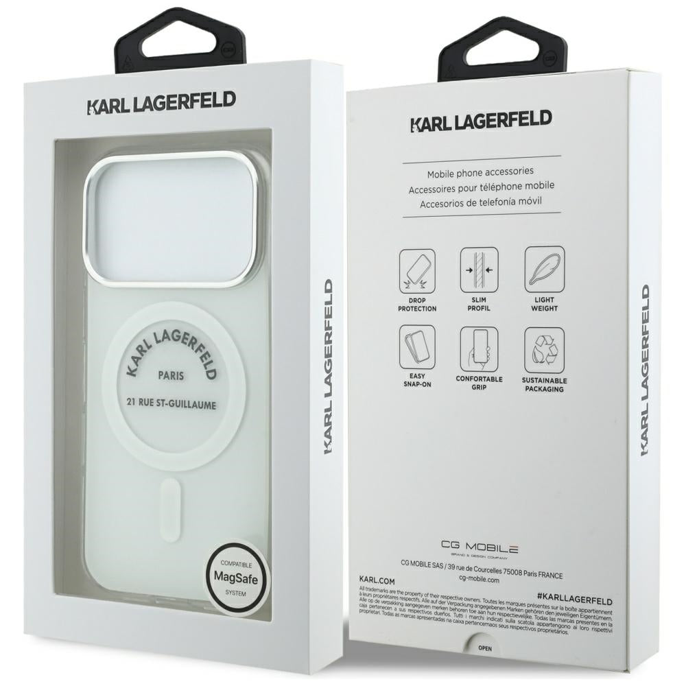 Custodia MagSafe per Apple iPhone 17 Pro, Karl Lagerfeld, IML Logo RSG, Trasparente