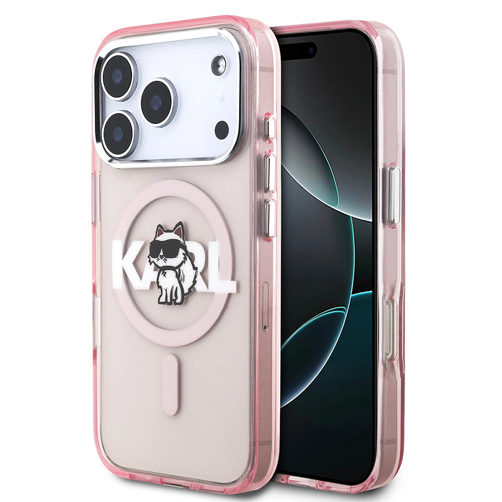 Custodia MagSafe per Apple iPhone 17 Pro, Karl Lagerfeld, IML Sketch Logo Choupette, Rosa