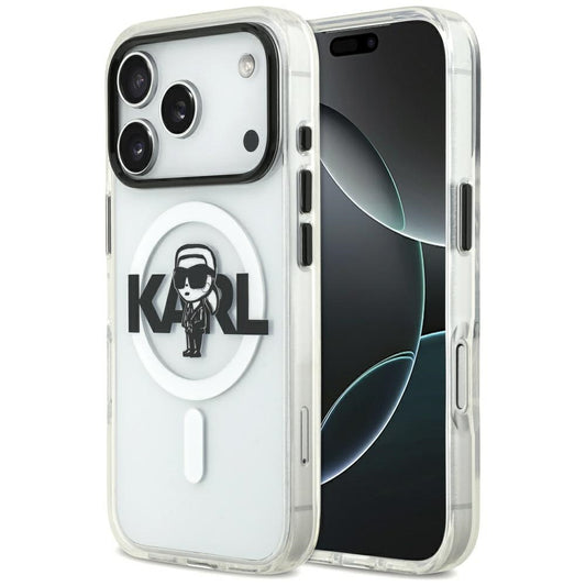 Custodia MagSafe per Apple iPhone 17 Pro, Karl Lagerfeld, IML Sketch Logo Karl, Trasparente