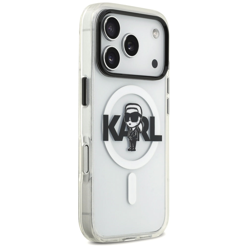 Custodia MagSafe per Apple iPhone 17 Pro, Karl Lagerfeld, IML Sketch Logo Karl, Trasparente