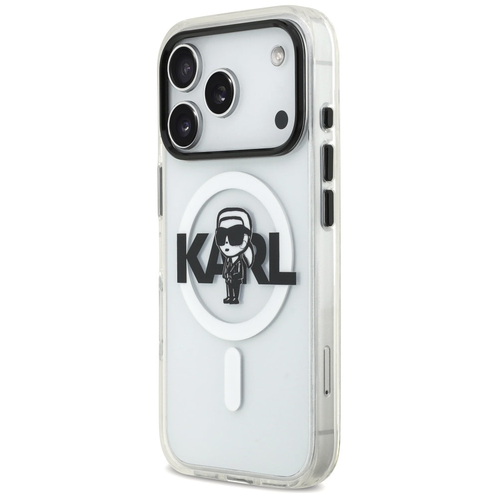 Custodia MagSafe per Apple iPhone 17 Pro, Karl Lagerfeld, IML Sketch Logo Karl, Trasparente