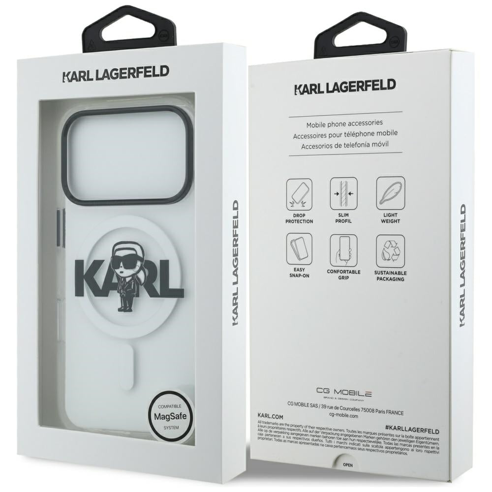 Custodia MagSafe per Apple iPhone 17 Pro, Karl Lagerfeld, IML Sketch Logo Karl, Trasparente