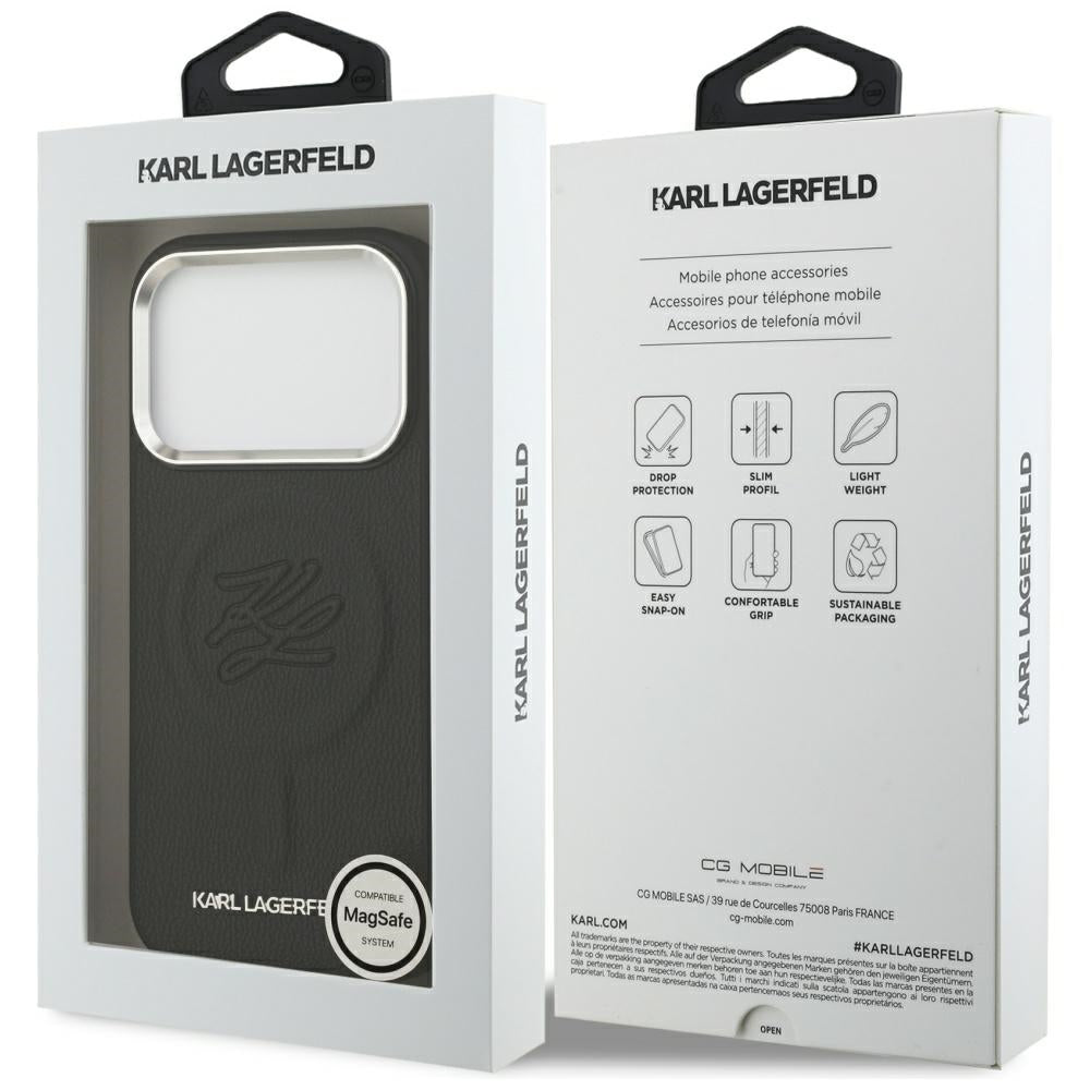 Custodia MagSafe per Apple iPhone 17 Pro, Karl Lagerfeld, Initial & Metal Logo, Nera