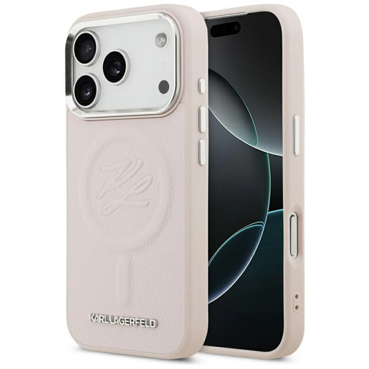 Custodia MagSafe per Apple iPhone 17 Pro, Karl Lagerfeld, Initial & Metal Logo, Rosa