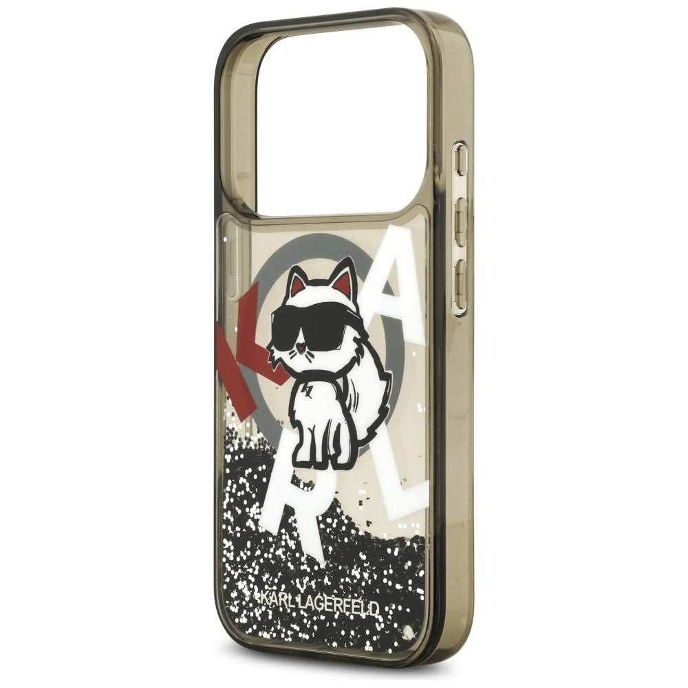 Custodia MagSafe per Apple iPhone 17 Pro, Karl Lagerfeld, Liquid Glitter Choupette Logo, Nera