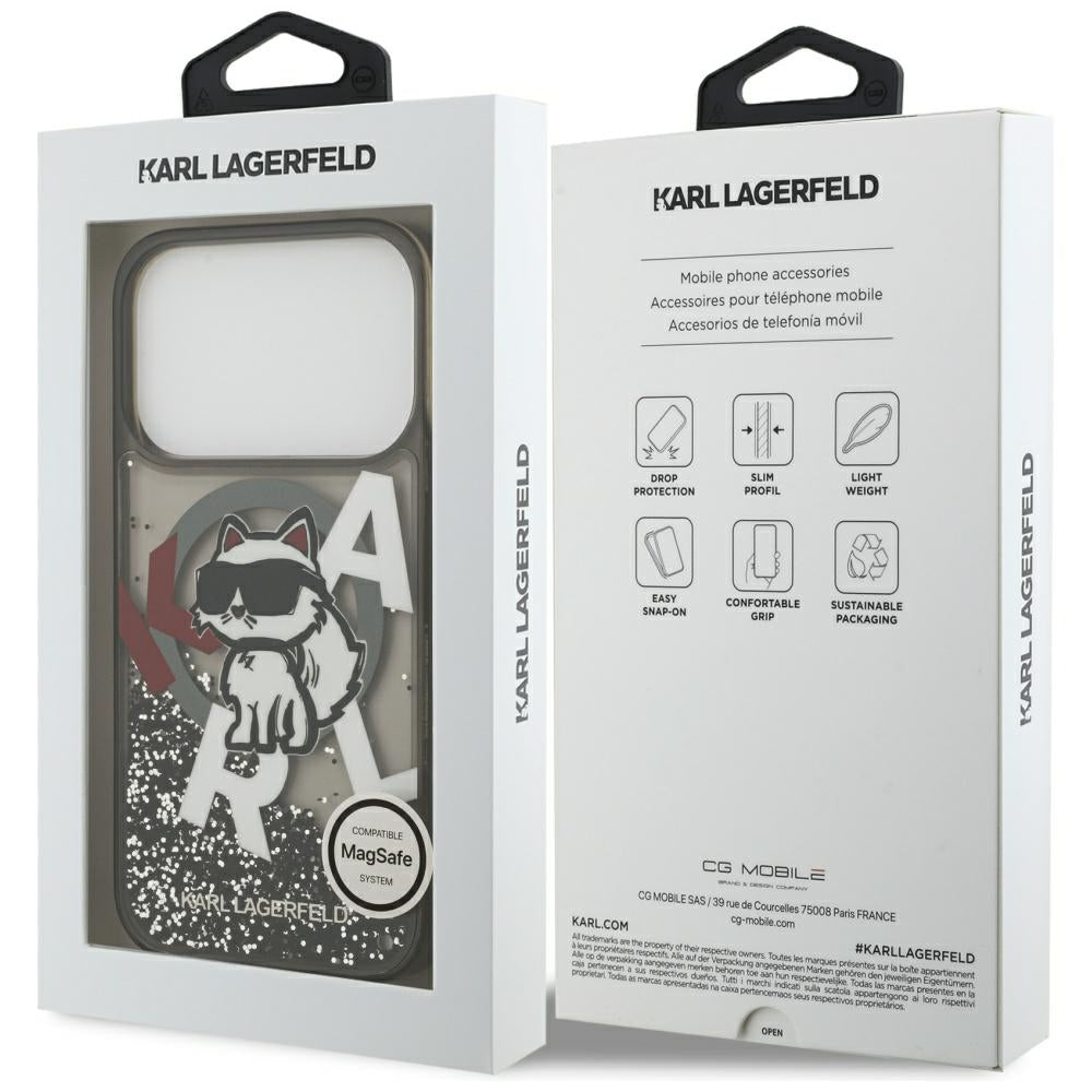 Custodia MagSafe per Apple iPhone 17 Pro, Karl Lagerfeld, Liquid Glitter Choupette Logo, Nera
