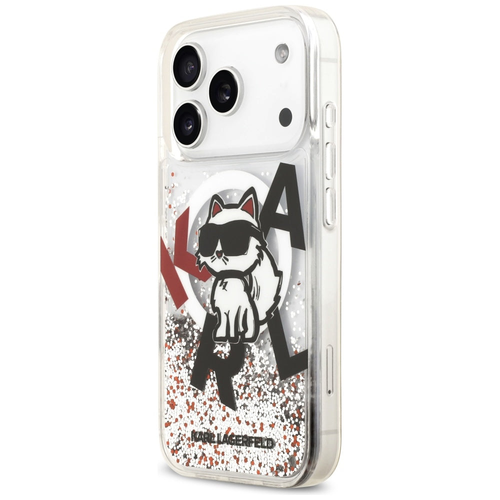 Custodia MagSafe per Apple iPhone 17 Pro, Karl Lagerfeld, Liquid Glitter Choupette Logo, Trasparente