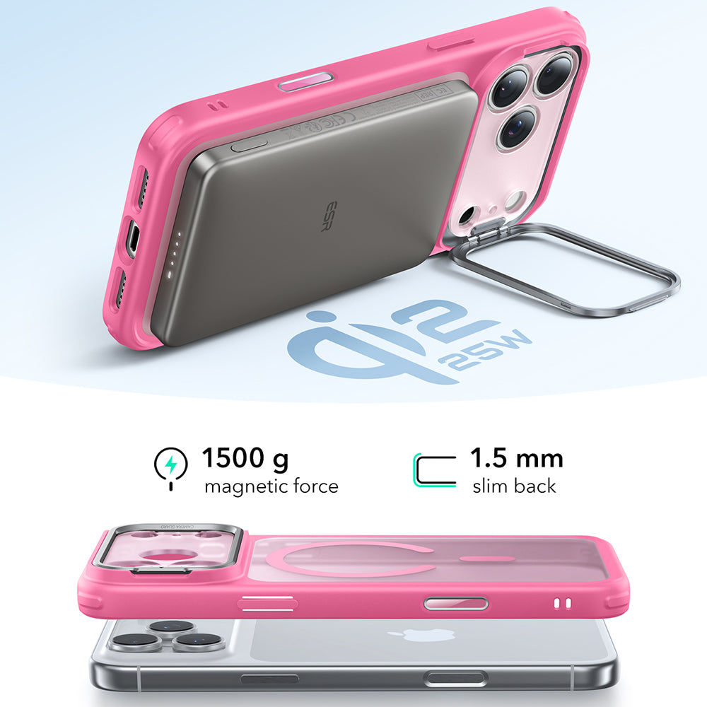 Custodia MagSafe per Apple iPhone 17 Pro Max, ESR, Classic Hybrid Kickstand, Rosa Satinato