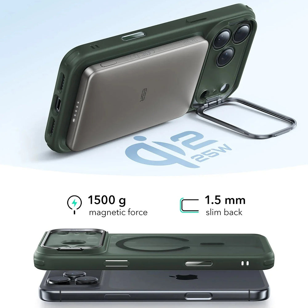 Custodia MagSafe per Apple iPhone 17 Pro Max, ESR, Classic Hybrid Kickstand, Verde Satinato