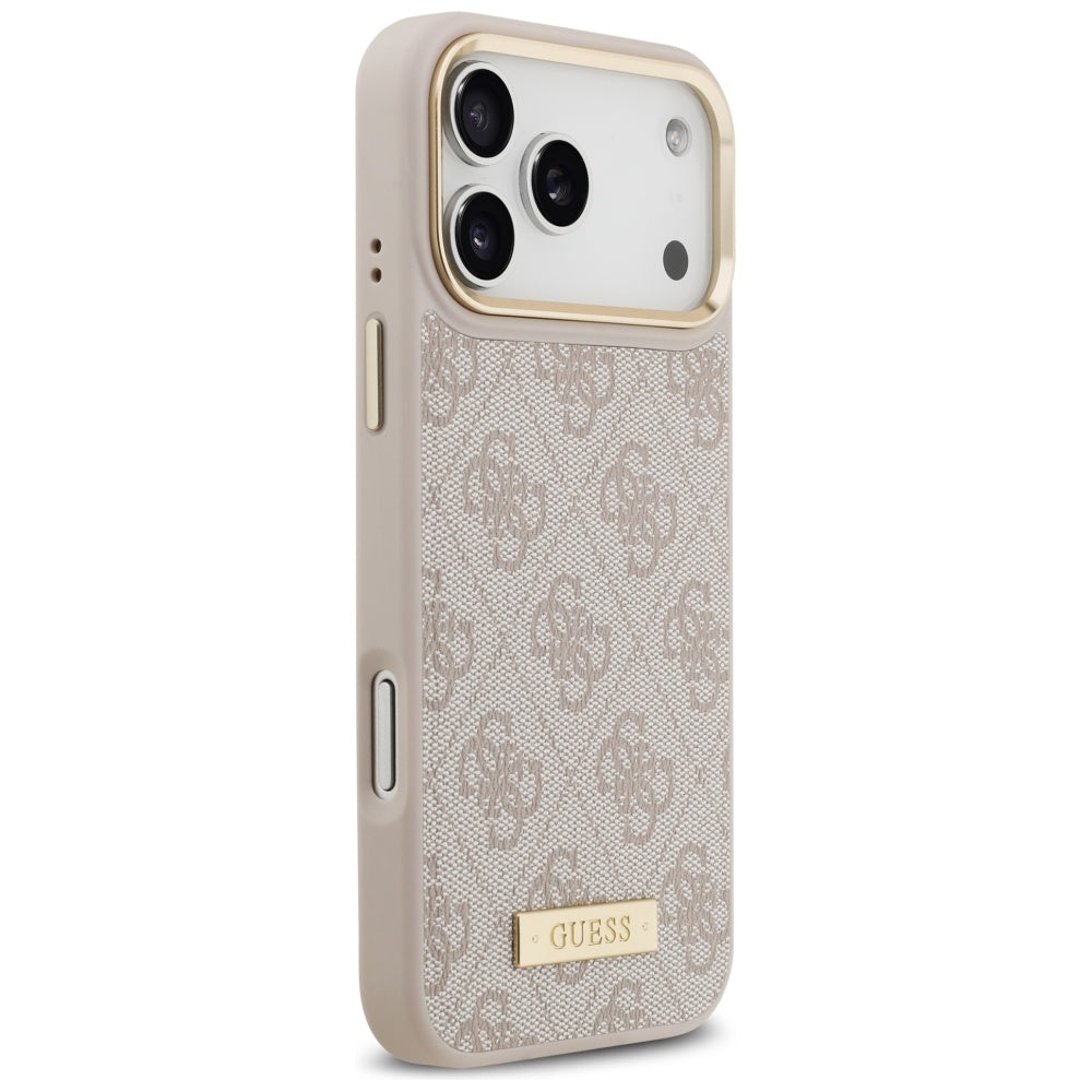 Custodia MagSafe per Apple iPhone 17 Pro Max, Guess, 4G Logo Plate, Rosa