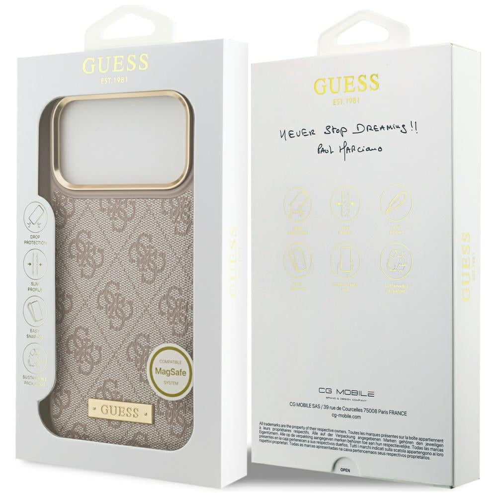 Custodia MagSafe per Apple iPhone 17 Pro Max, Guess, 4G Logo Plate, Rosa