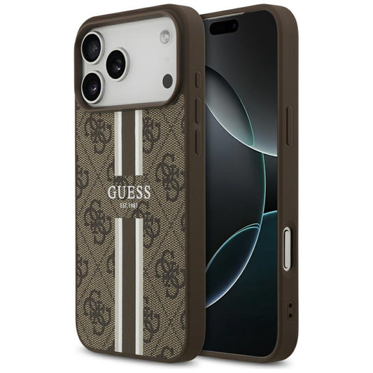 Custodia MagSafe per Apple iPhone 17 Pro Max, Guess, 4G Printed Stripes, Marrone