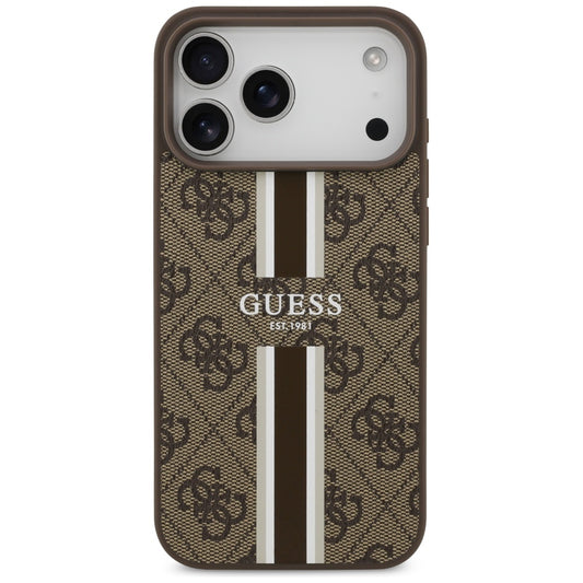 Custodia MagSafe per Apple iPhone 17 Pro Max, Guess, 4G Printed Stripes, Marrone