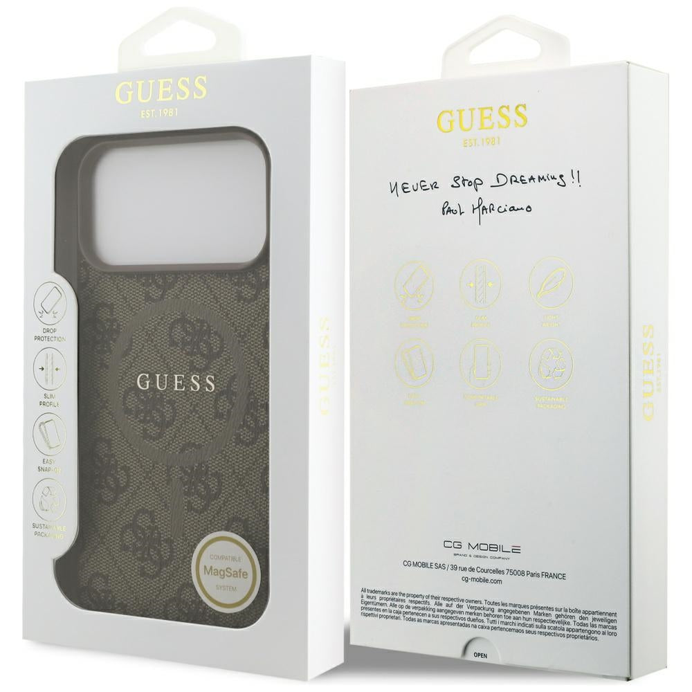 Custodia MagSafe per Apple iPhone 17 Pro Max, Guess, 4G Ring Classic Logo, Marrone
