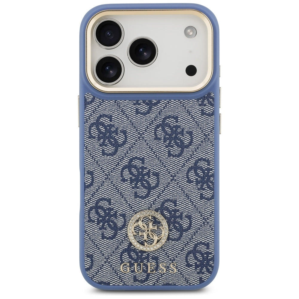 Custodia MagSafe per Apple iPhone 17 Pro Max, Guess, Logo Strass 4G, Blu