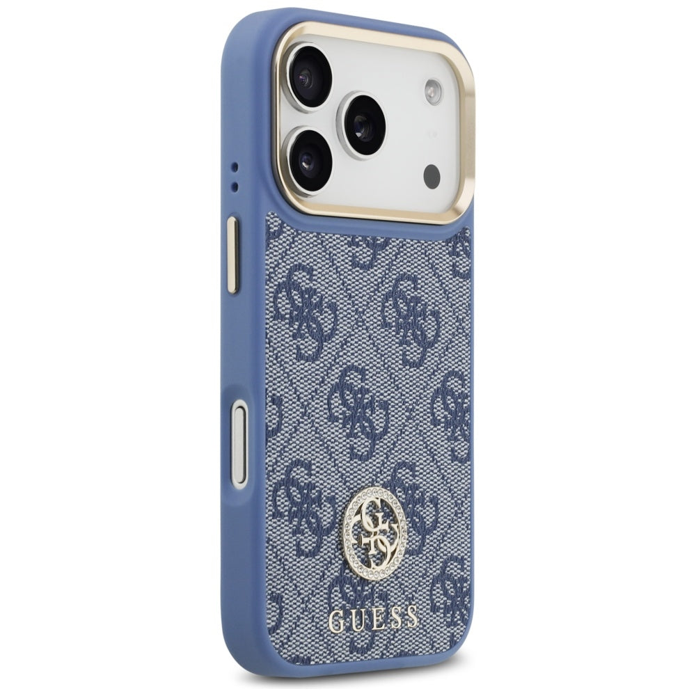 Custodia MagSafe per Apple iPhone 17 Pro Max, Guess, Logo Strass 4G, Blu
