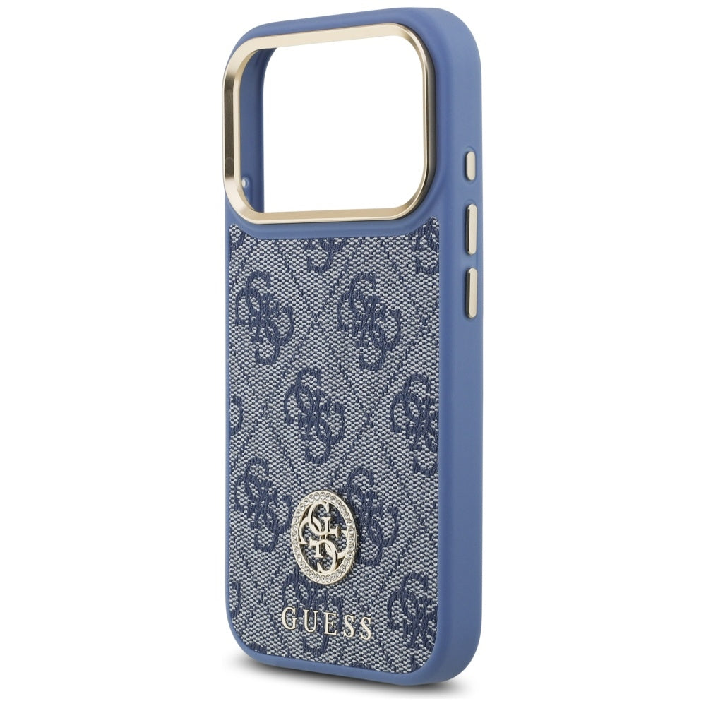 Custodia MagSafe per Apple iPhone 17 Pro Max, Guess, Logo Strass 4G, Blu