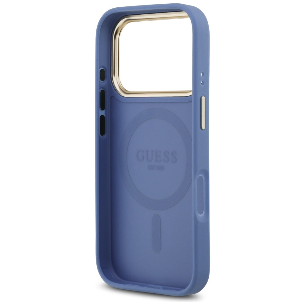 Custodia MagSafe per Apple iPhone 17 Pro Max, Guess, Logo Strass 4G, Blu