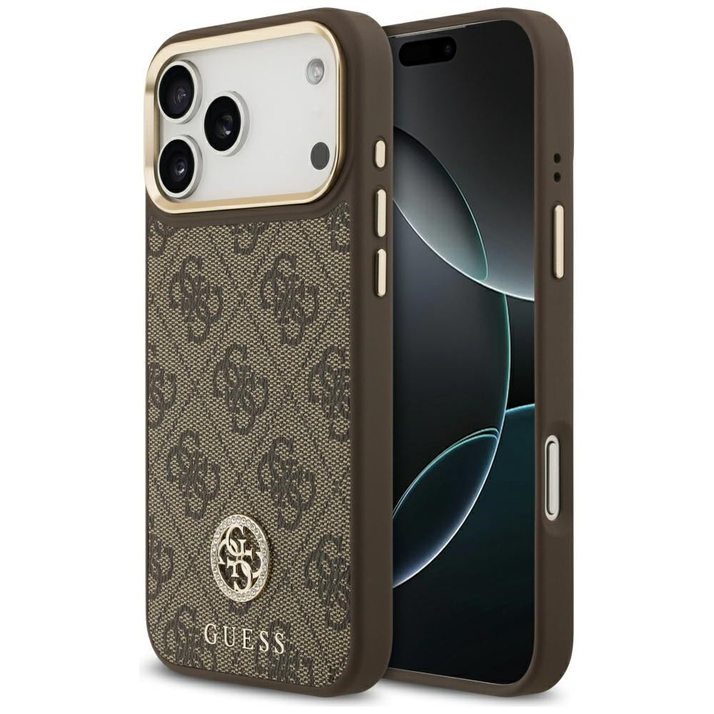 Custodia MagSafe per Apple iPhone 17 Pro Max, Guess, 4G Strass Logo, Marrone