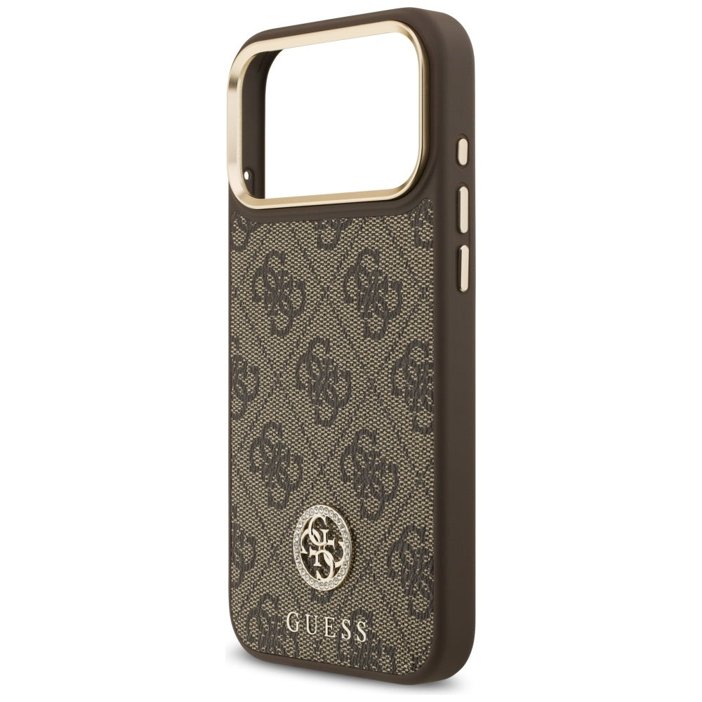Custodia MagSafe per Apple iPhone 17 Pro Max, Guess, 4G Strass Logo, Marrone