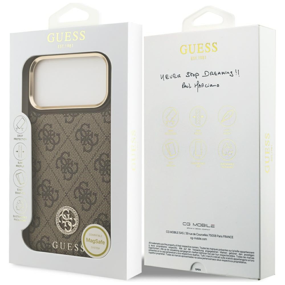 Custodia MagSafe per Apple iPhone 17 Pro Max, Guess, 4G Strass Logo, Marrone