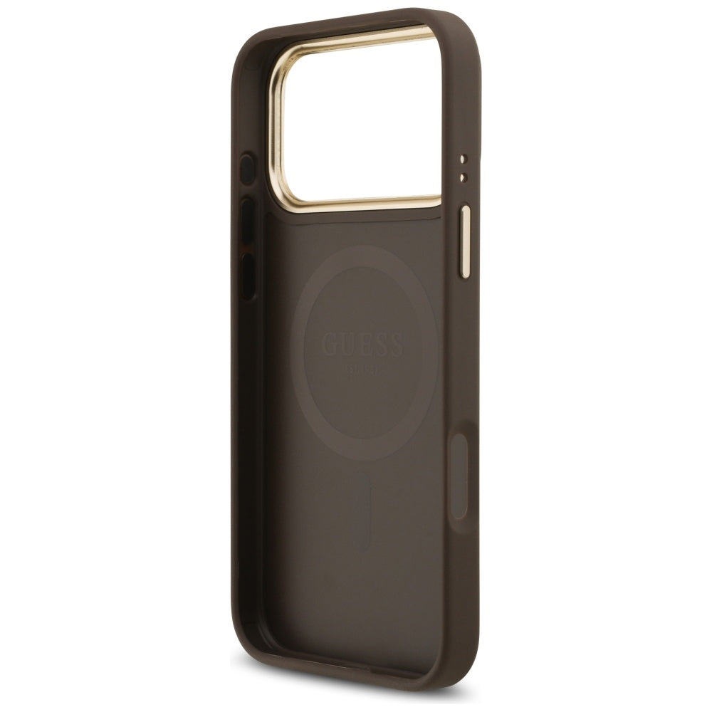 Custodia MagSafe per Apple iPhone 17 Pro Max, Guess, 4G Strass Logo, Marrone