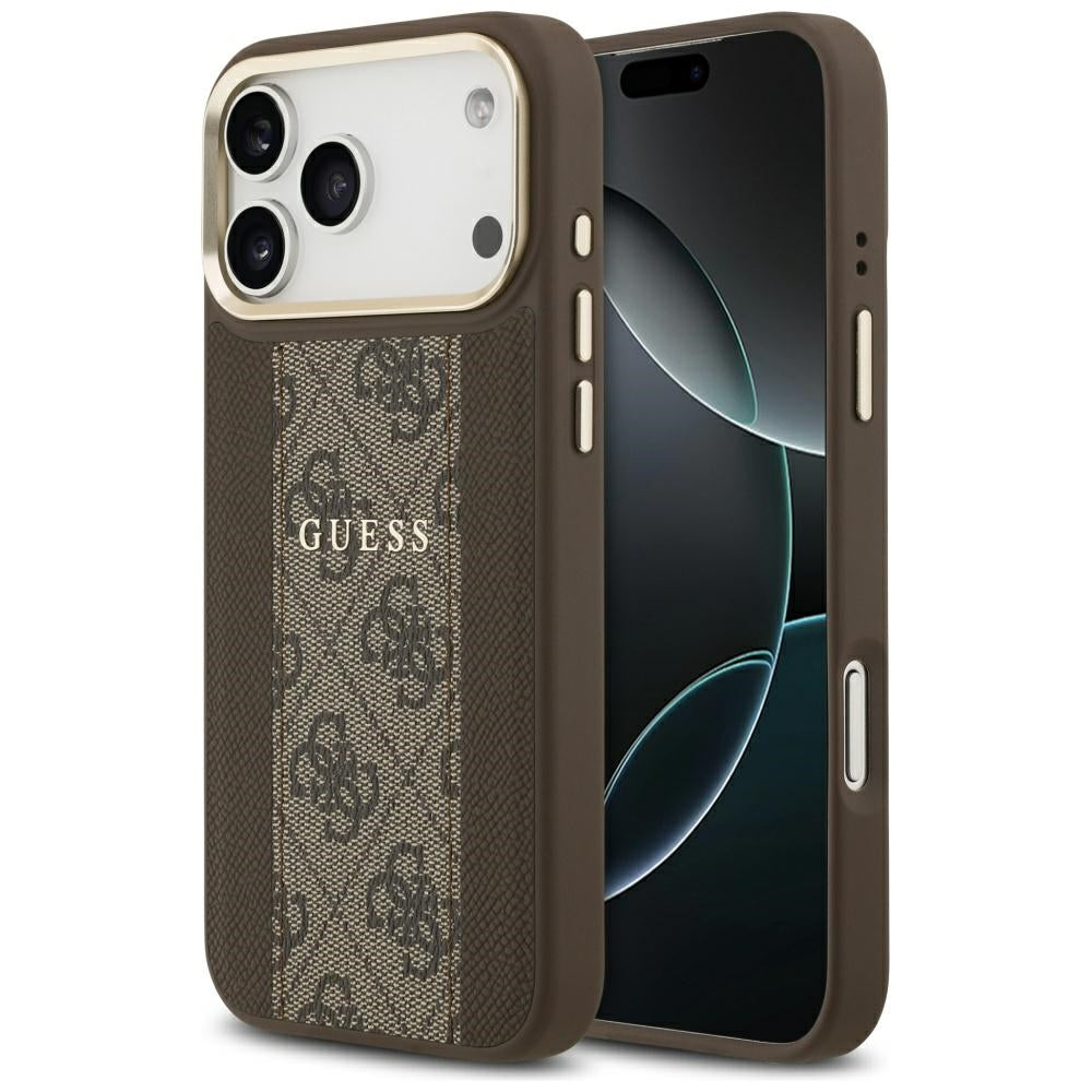 Custodia MagSafe per Apple iPhone 17 Pro Max, Guess, 4G Stripe, Marrone