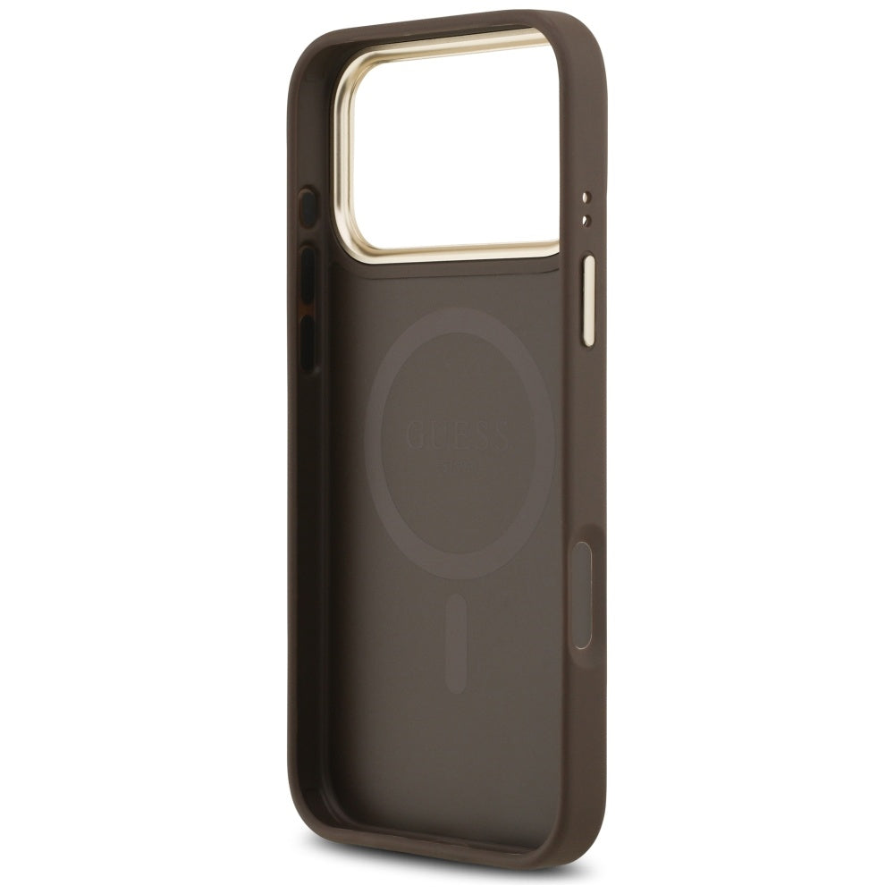 Custodia MagSafe per Apple iPhone 17 Pro Max, Guess, 4G Stripe, Marrone