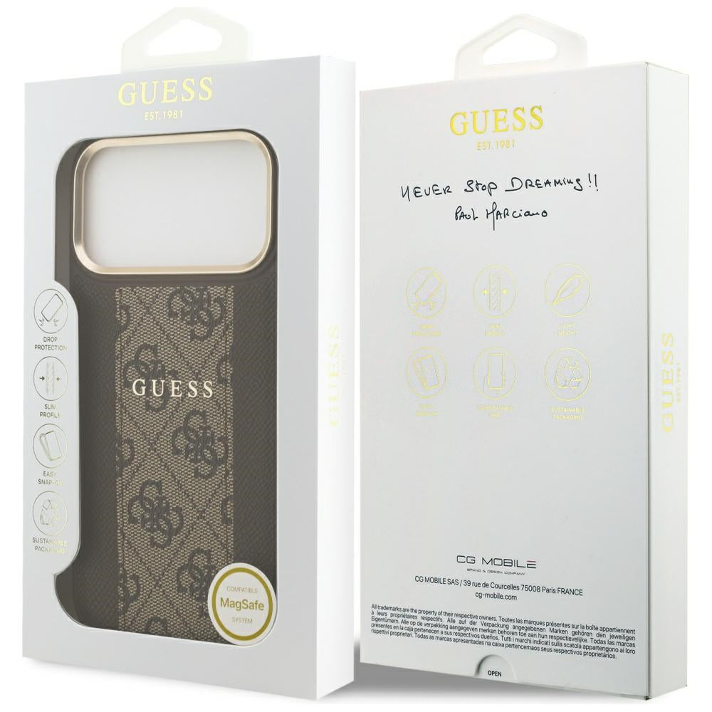 Custodia MagSafe per Apple iPhone 17 Pro Max, Guess, 4G Stripe, Marrone