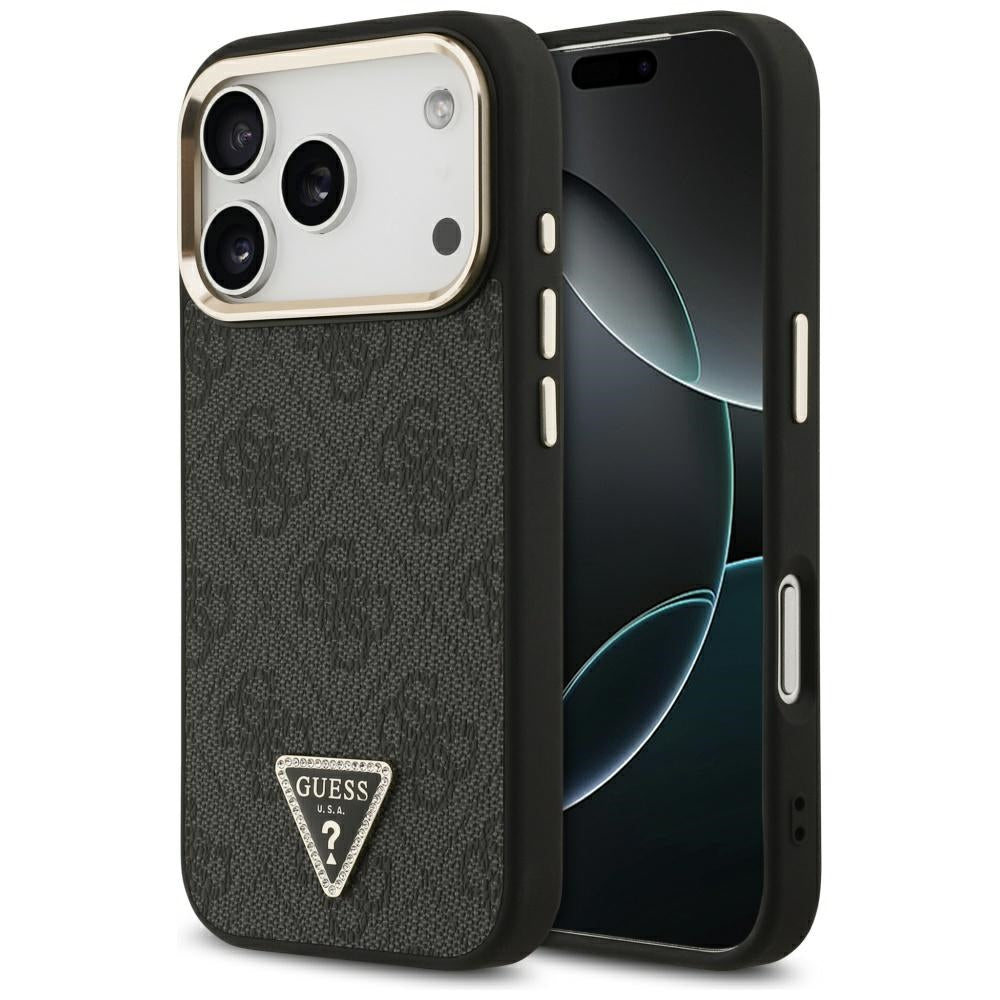 Custodia MagSafe per Apple iPhone 17 Pro Max, Guess, logo 4G Triangle Diamond, Nera