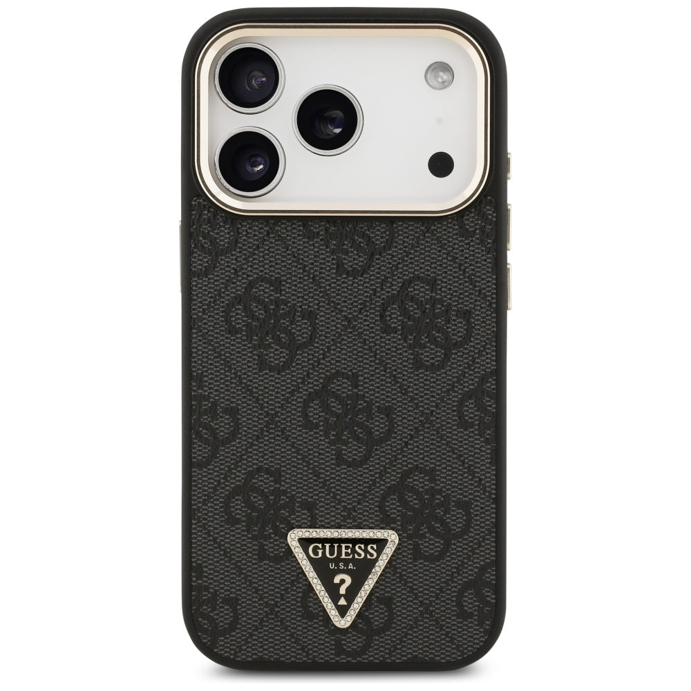 Custodia MagSafe per Apple iPhone 17 Pro Max, Guess, logo 4G Triangle Diamond, Nera