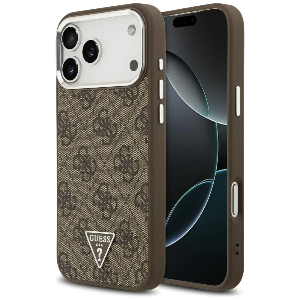 Custodia MagSafe per Apple iPhone 17 Pro Max, Guess, logo triangolo 4G, Marrone