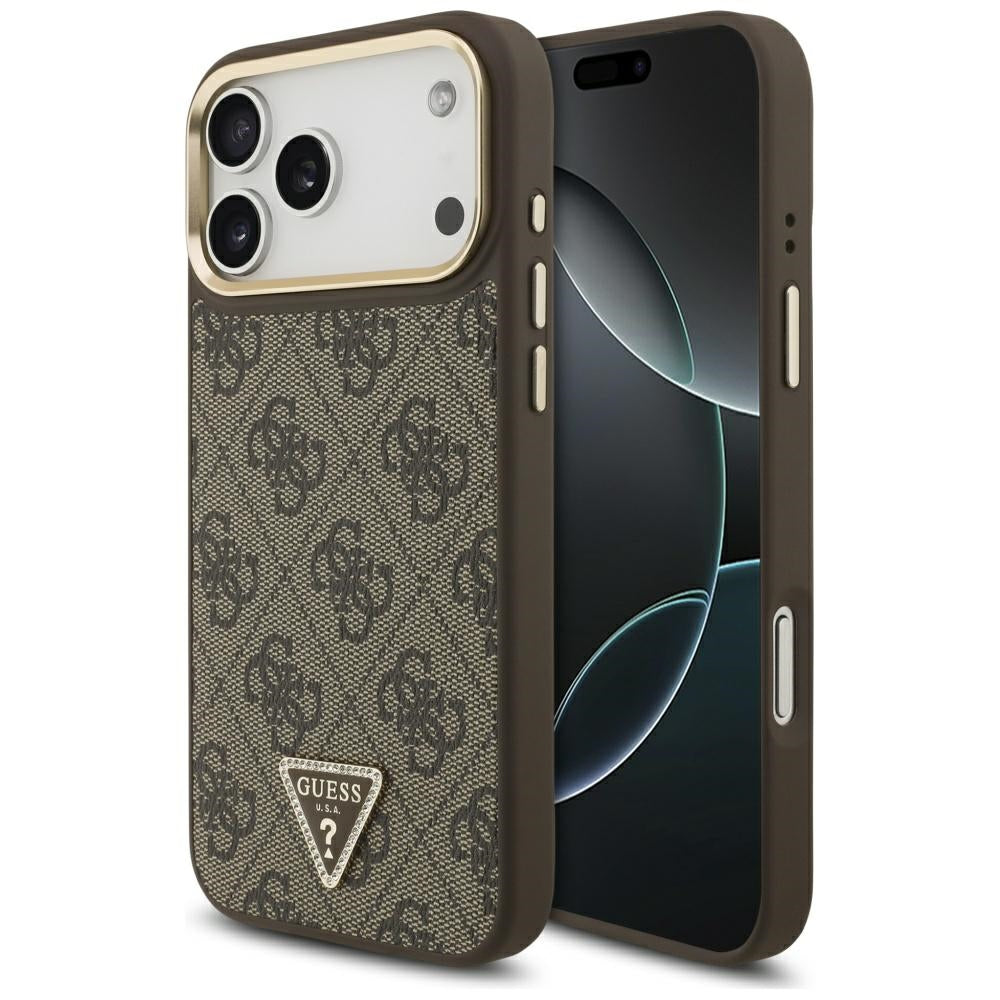 Custodia MagSafe per Apple iPhone 17 Pro Max, Guess, Logo Triangolo 4G, Marrone Dorato