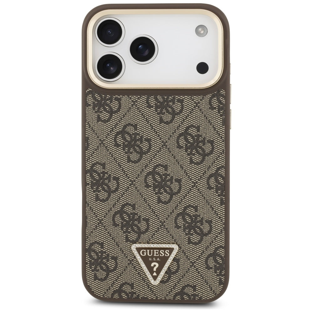 Custodia MagSafe per Apple iPhone 17 Pro Max, Guess, Logo Triangolo 4G, Marrone Dorato