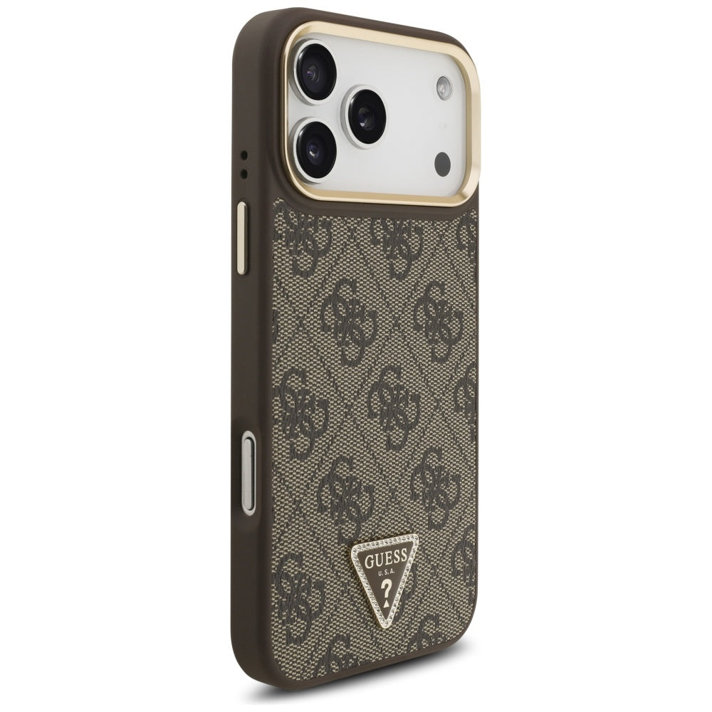 Custodia MagSafe per Apple iPhone 17 Pro Max, Guess, Logo Triangolo 4G, Marrone Dorato