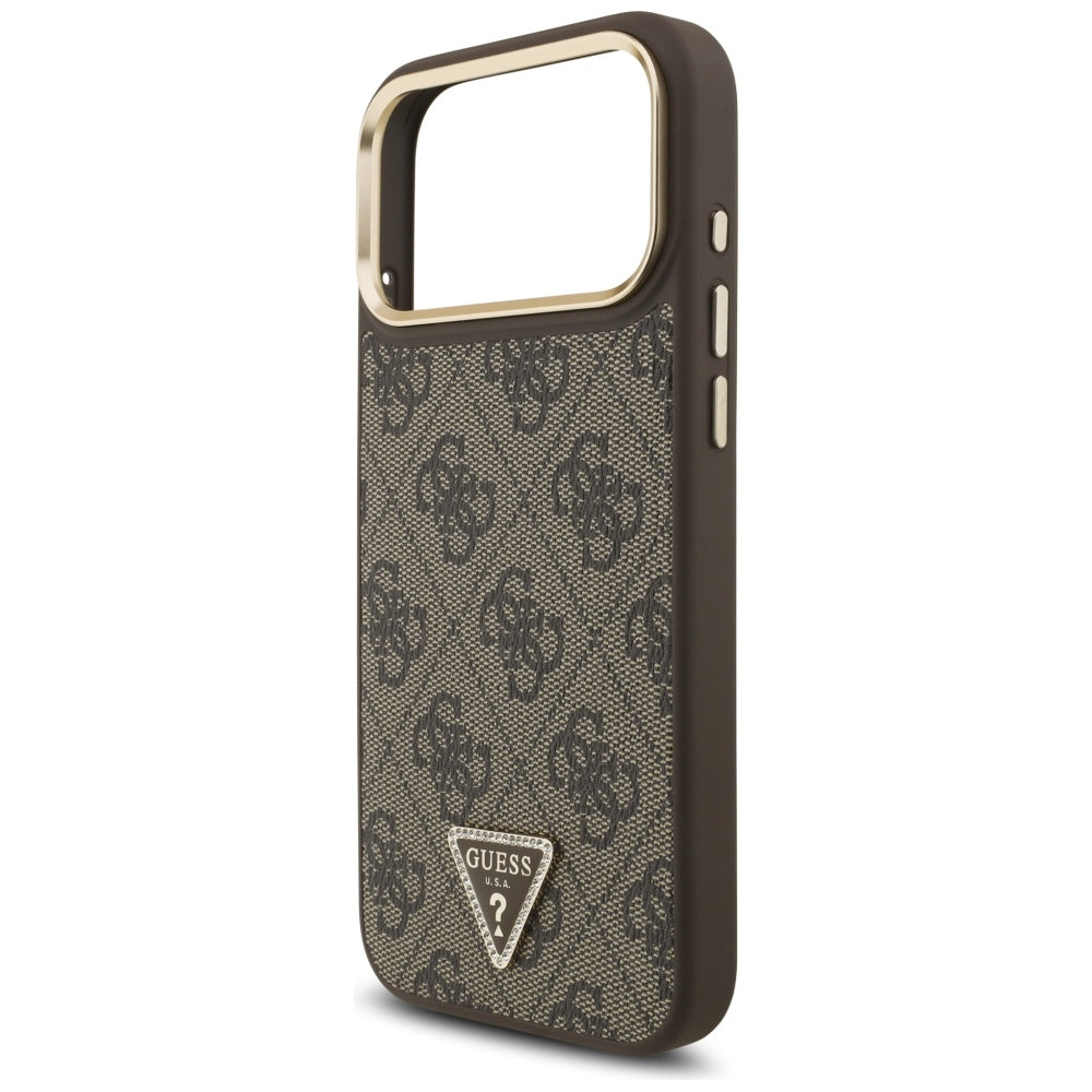 Custodia MagSafe per Apple iPhone 17 Pro Max, Guess, Logo Triangolo 4G, Marrone Dorato