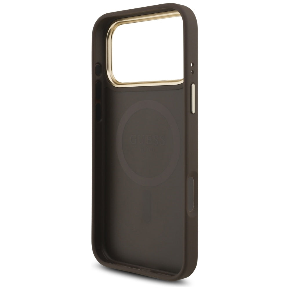 Custodia MagSafe per Apple iPhone 17 Pro Max, Guess, Logo Triangolo 4G, Marrone Dorato