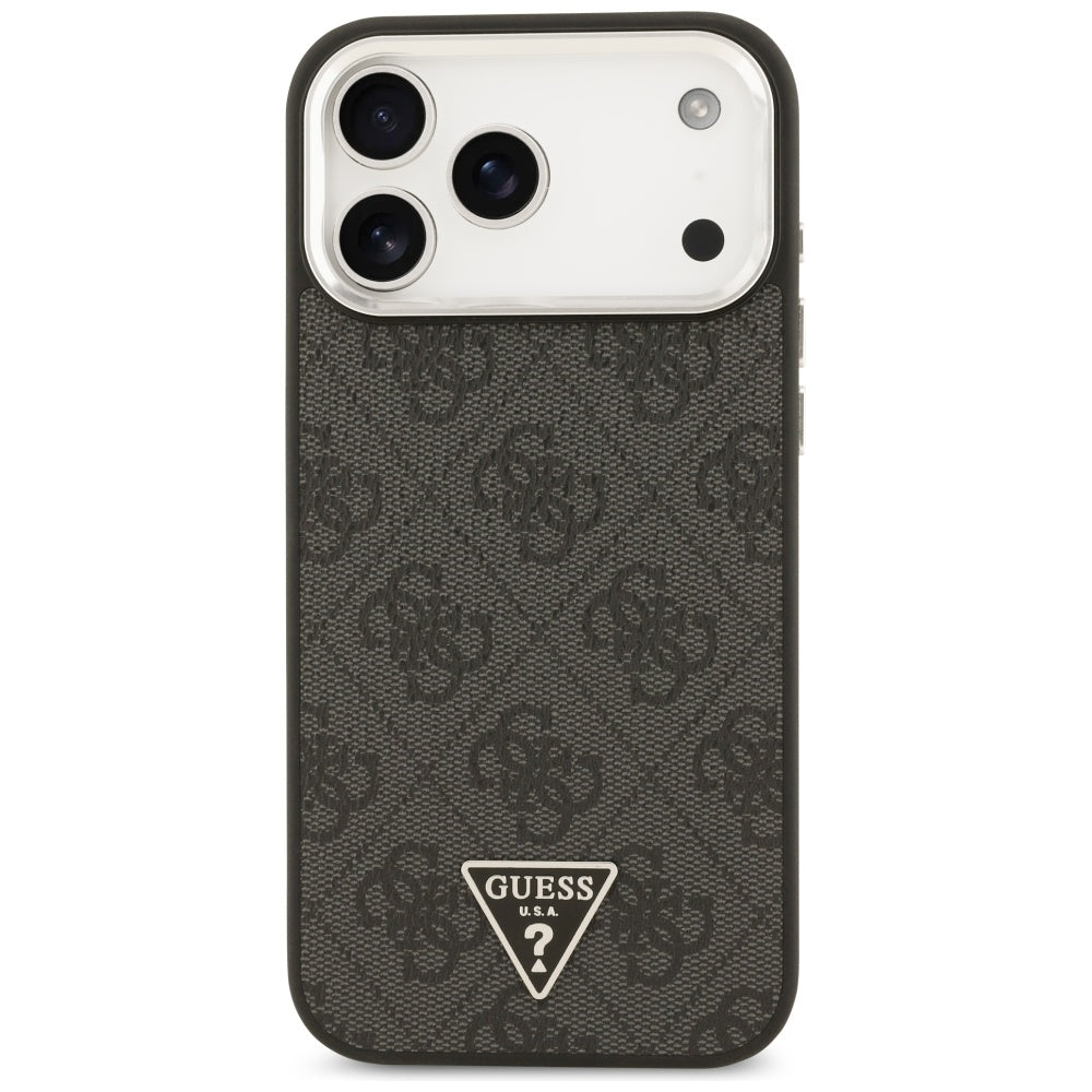 Custodia MagSafe per Apple iPhone 17 Pro Max, Guess, Logo Triangolo 4G, Nera Argentata