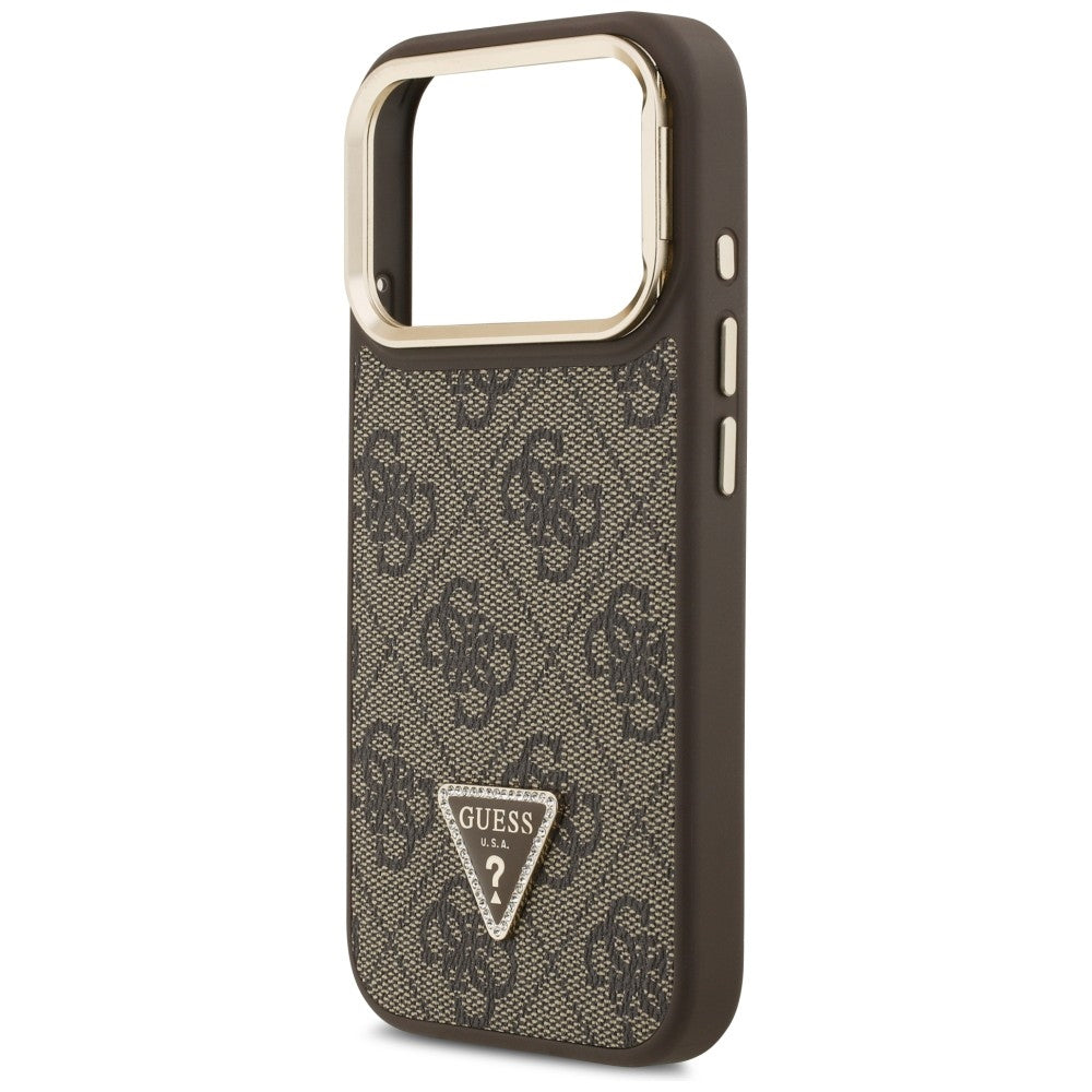 Custodia MagSafe per Apple iPhone 17 Pro Max, Guess, Logo Triangolo 4G con Supporto Fotocamera, Marrone Dorato